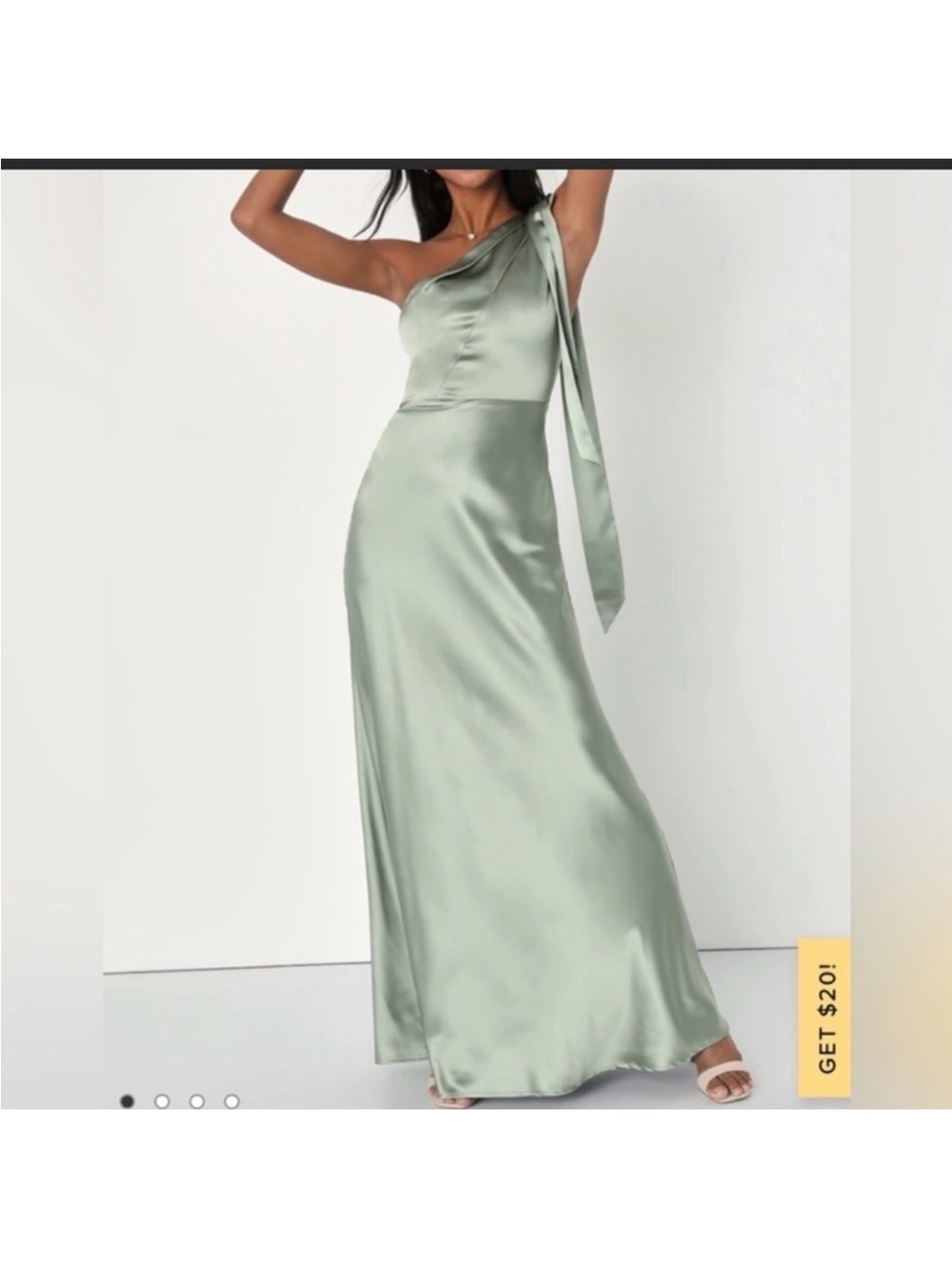 Lulu's One-Shoulder Satin Maxi Dress in Sage